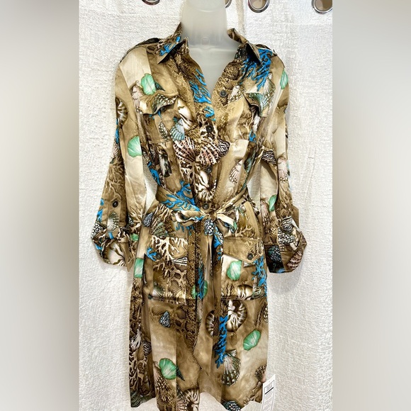 Gorgeous HTF Vintage Cache Shirt Dress NWT 8 M Beach Print Reef Seashell Animal - Picture 3 of 11